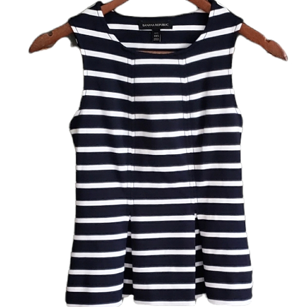 Banana Republic Striped/Pleated Fitted Sleeveless Tank, Petite XXS